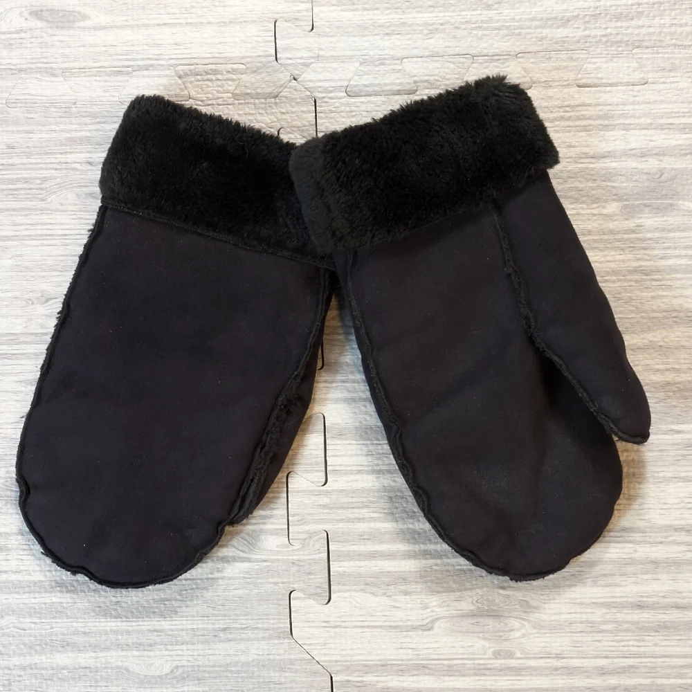 Vintage Talbots Women's Faux‎ Suede Fur Winter Mttens Black Washable Warm 1 Size